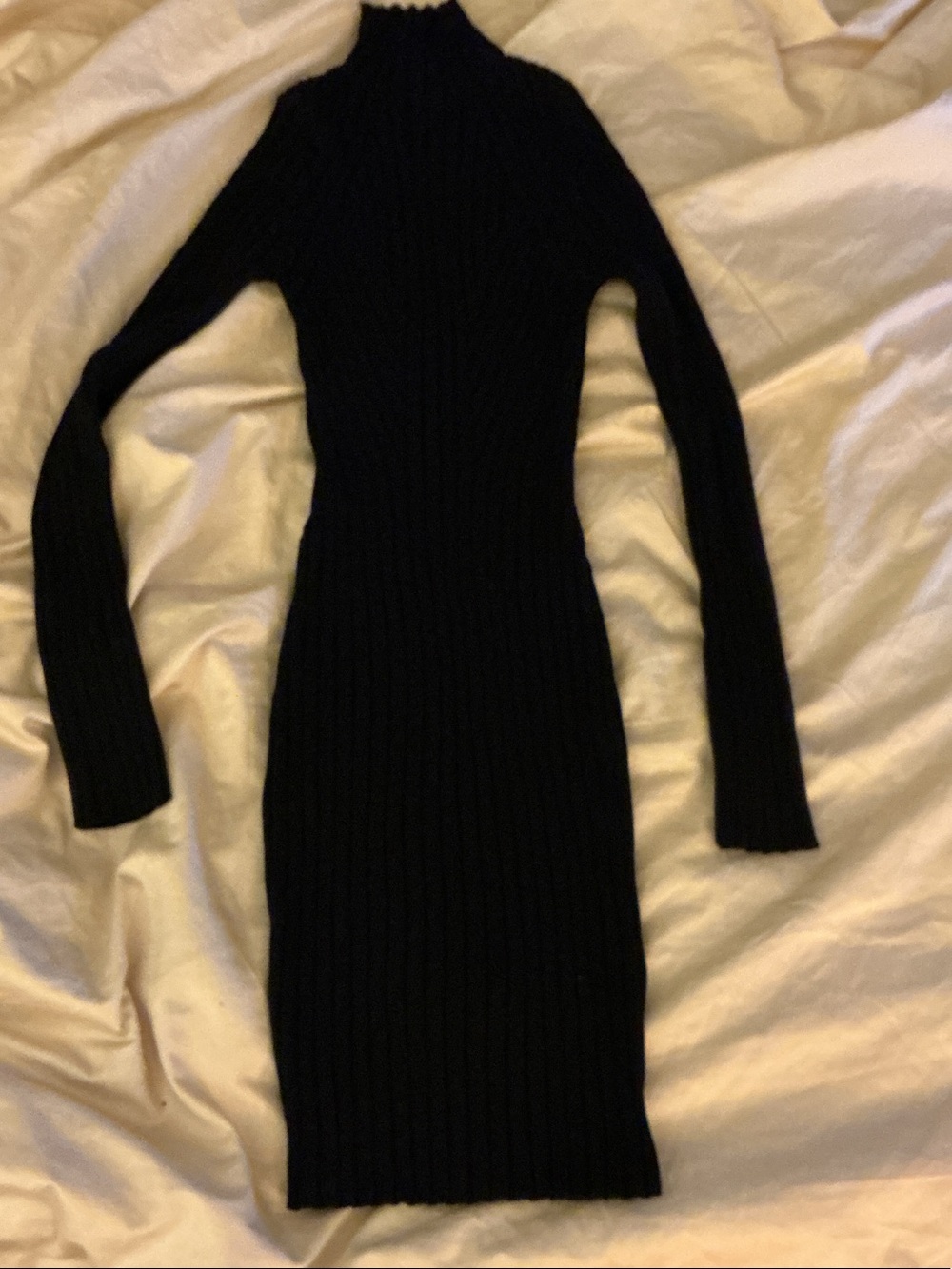 Windsor Black Ribbed Long-Sleeve Turtleneck Dress